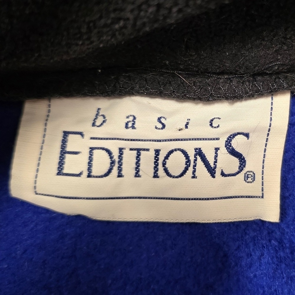 Basic Editions Blue Black Colorblock Fleece Jacket Full Zip Drawstring Large - Picture 3 of 9
